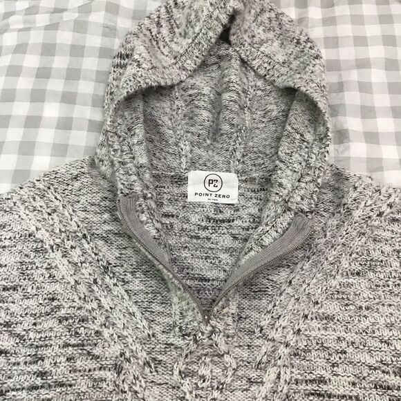 POINT Zero knit shrug poncho hoodie cardigan oversized grey white Large - Picture 5 of 14